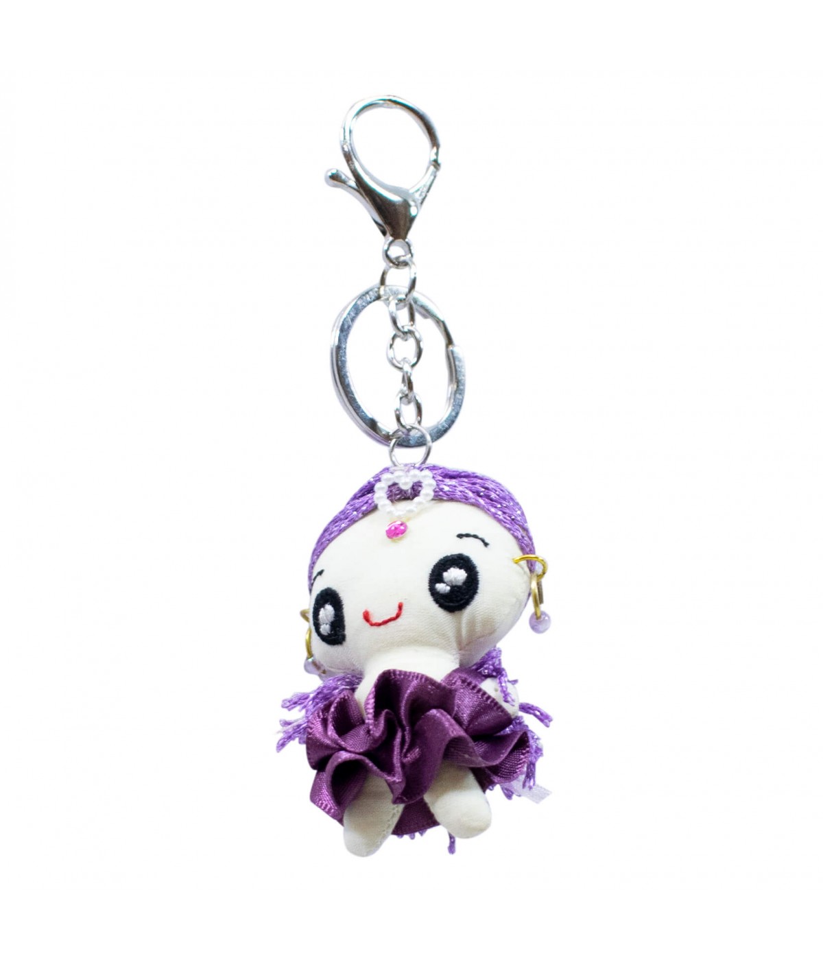 Chaveiro Boneca Cabelo Vestido Roxo 7cm