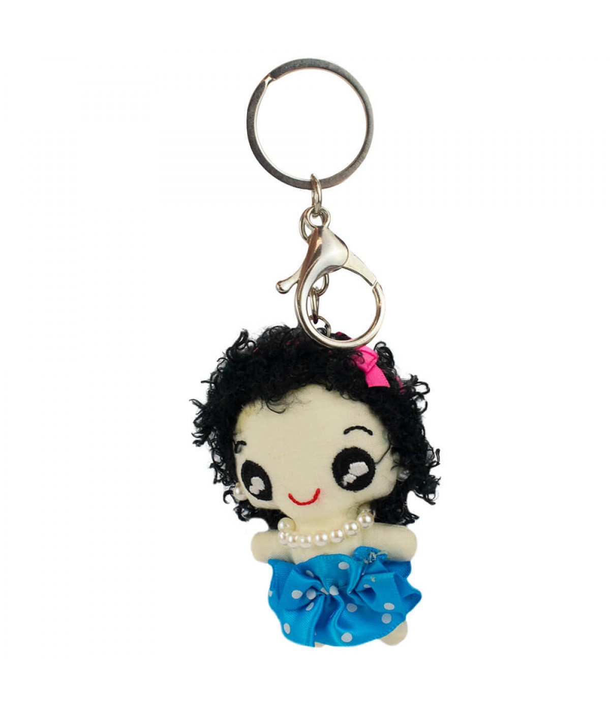 Chaveiro Boneca Colar Vestido Azul 7cm