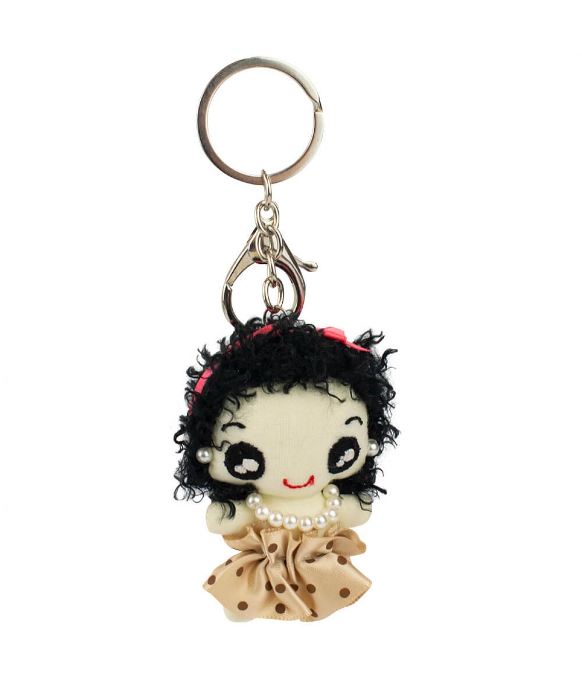 Chaveiro Boneca Colar Vestido Marrom 7cm