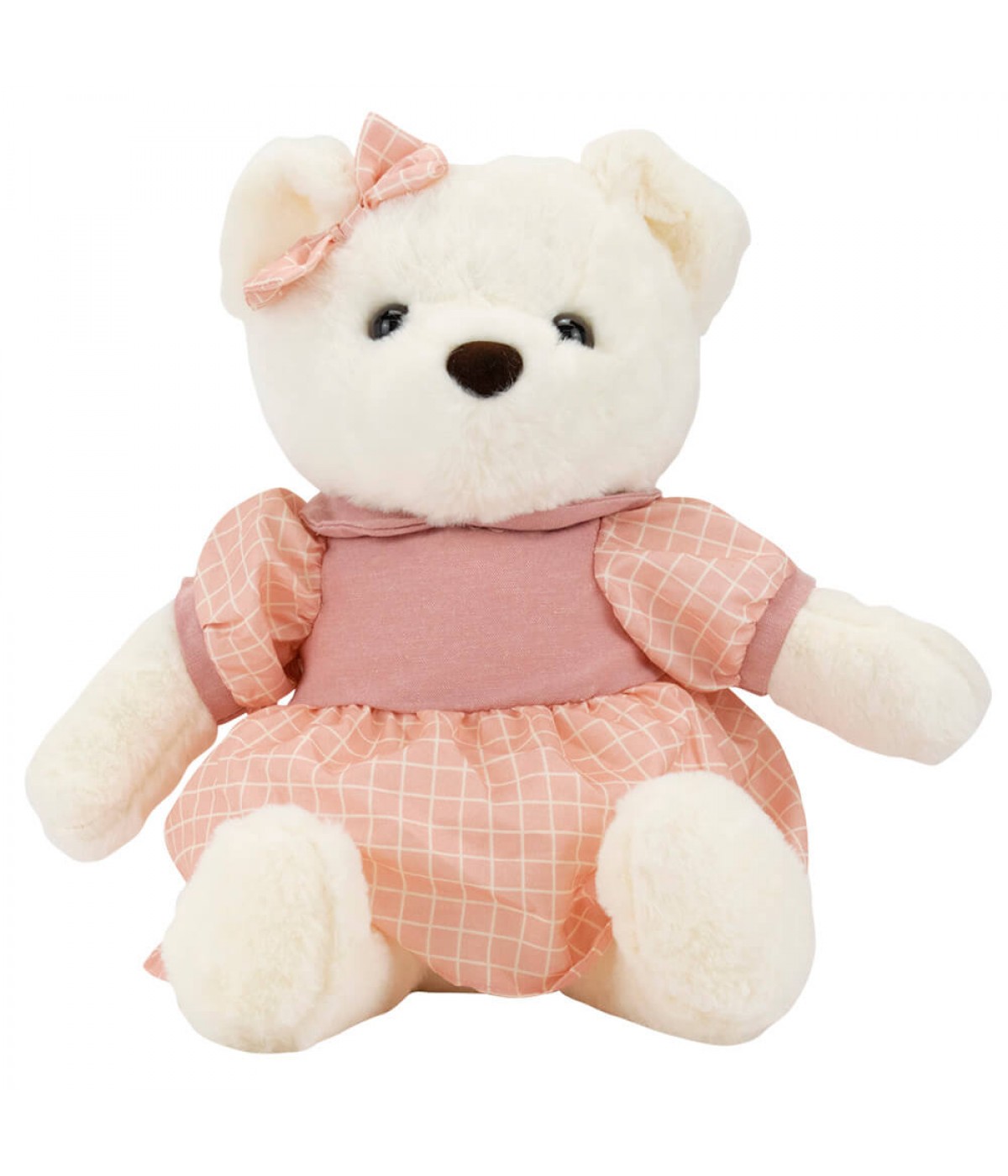 Urso Vestido Rosa Quadriculado 30cm - Pelúcia