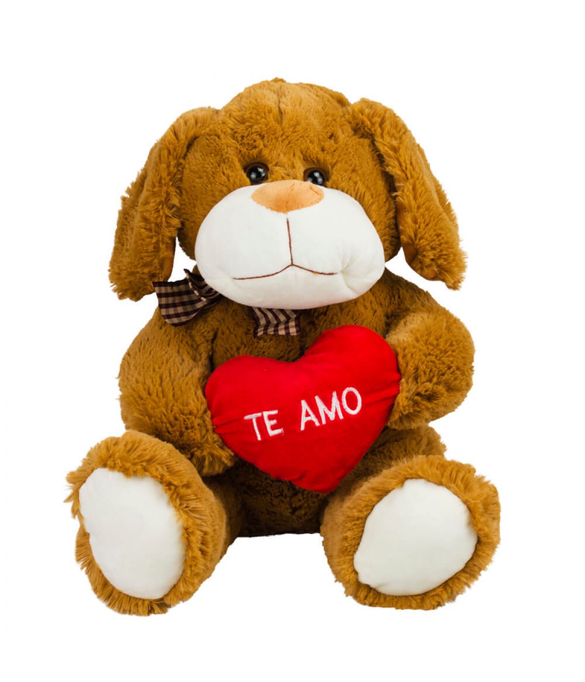 Cachorro Marrom Sentado Coração Te Amo 23cm - Pelúcia