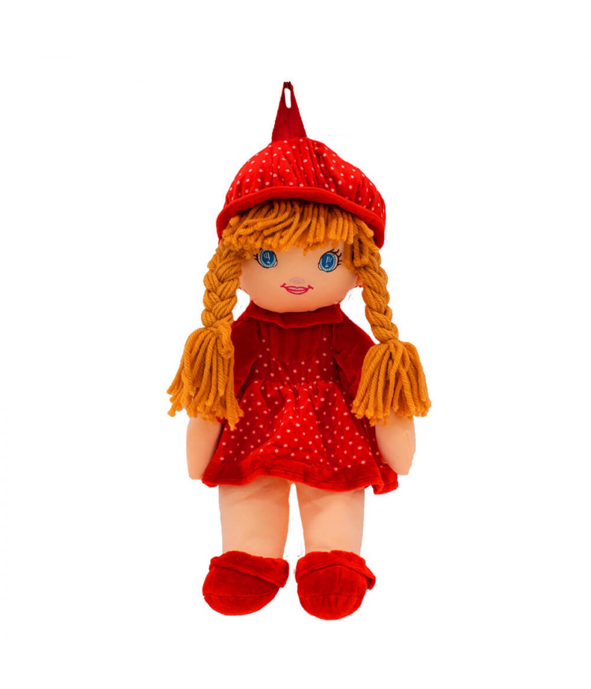 Mochila Boneca Saia Chapéu Vermelho Pintas Brancas 50X34cm