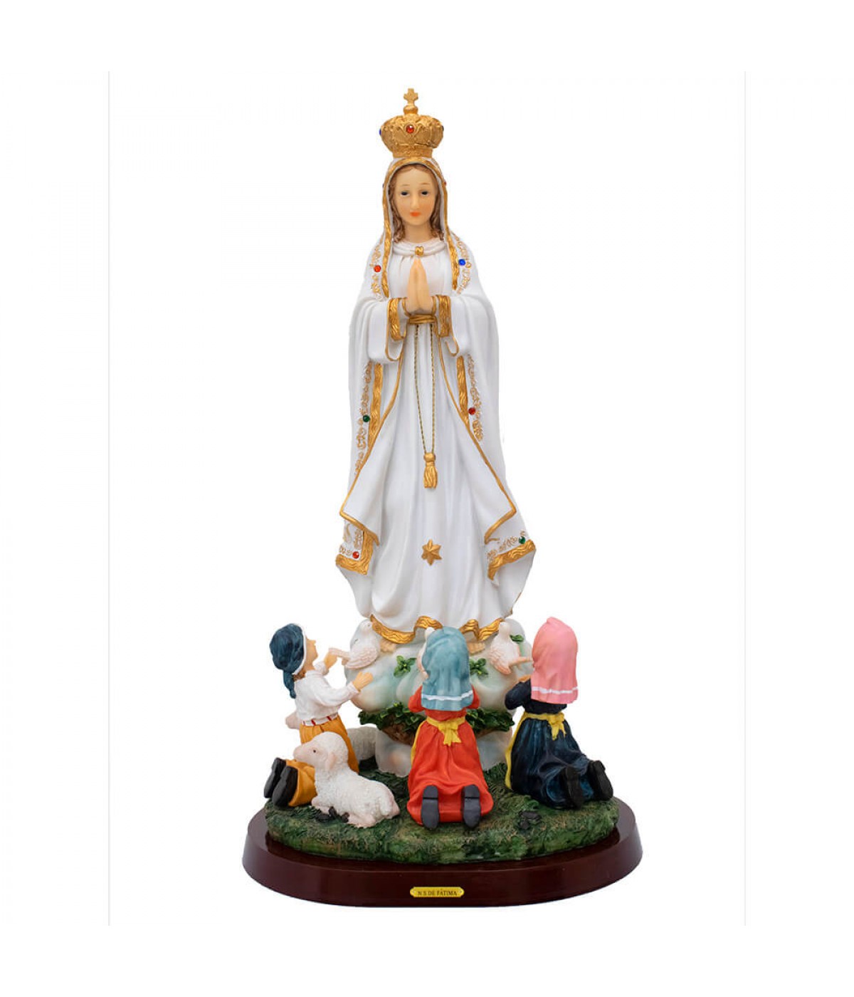 Nossa Senhora De Fátima Com 3 Pastores 63cm - Enfeite Resina