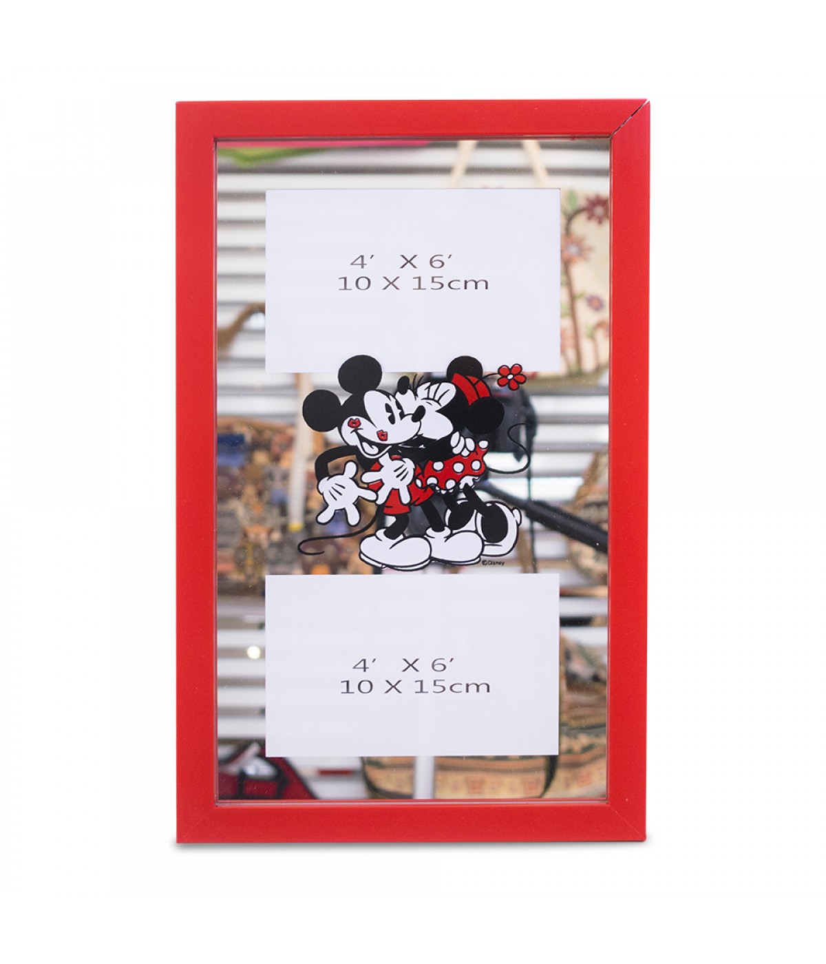 Porta Retrato Espelho Moldura Vermelha Para 2 Fotos 10X15cm Mickey & Minnie - Disney