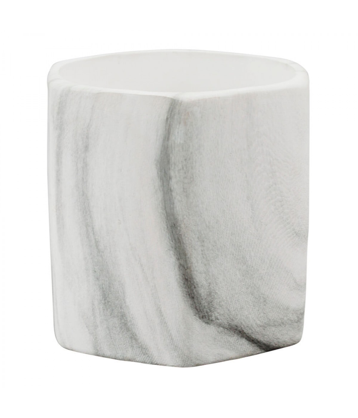 Vaso Porcelana Hexagonal Detalhes Preto Estilo Mármore 8.5x8.5x8.5cm