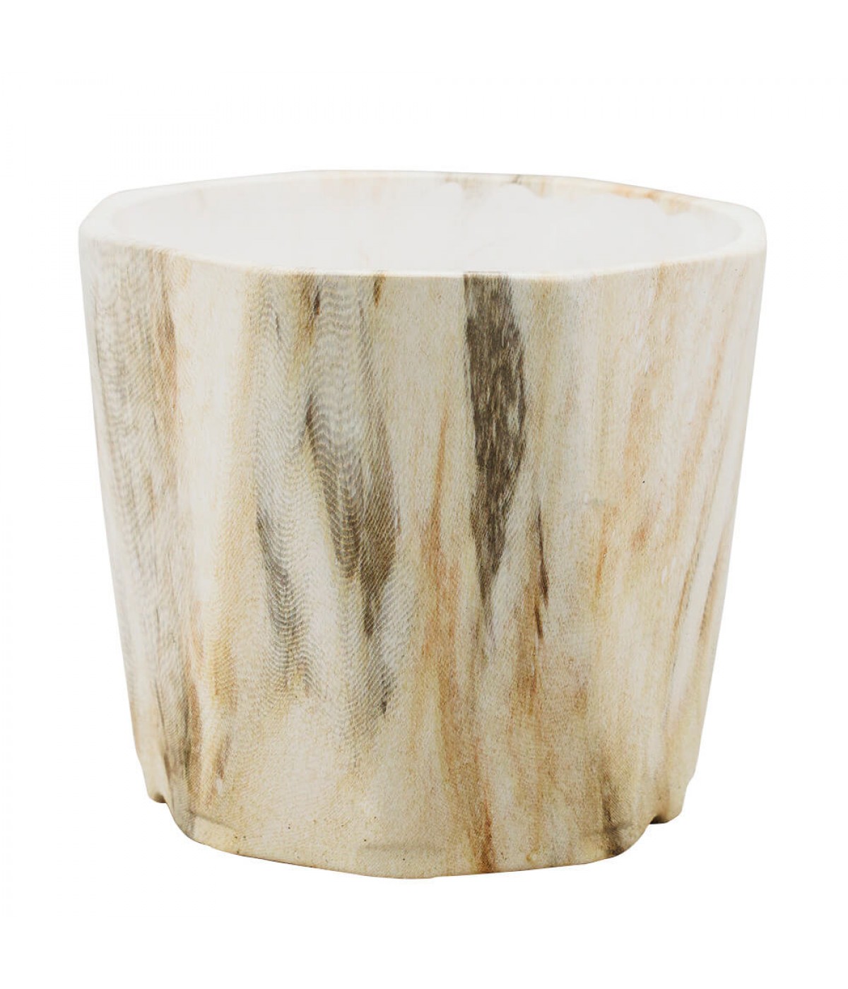 Vaso Porcelana Octagonal Detalhes Marrom Estilo Mármore 9x10x10cm
