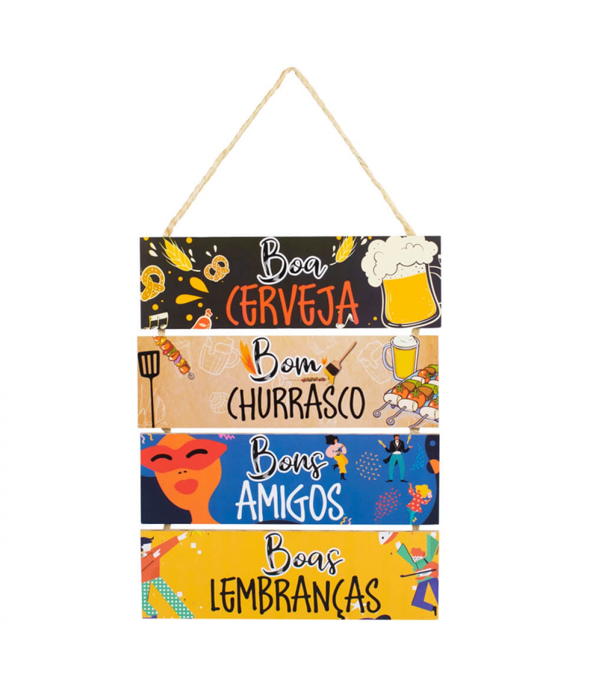 Jogo 4 Placas Decorativas Madeira Cordão 37x29x0,5cm