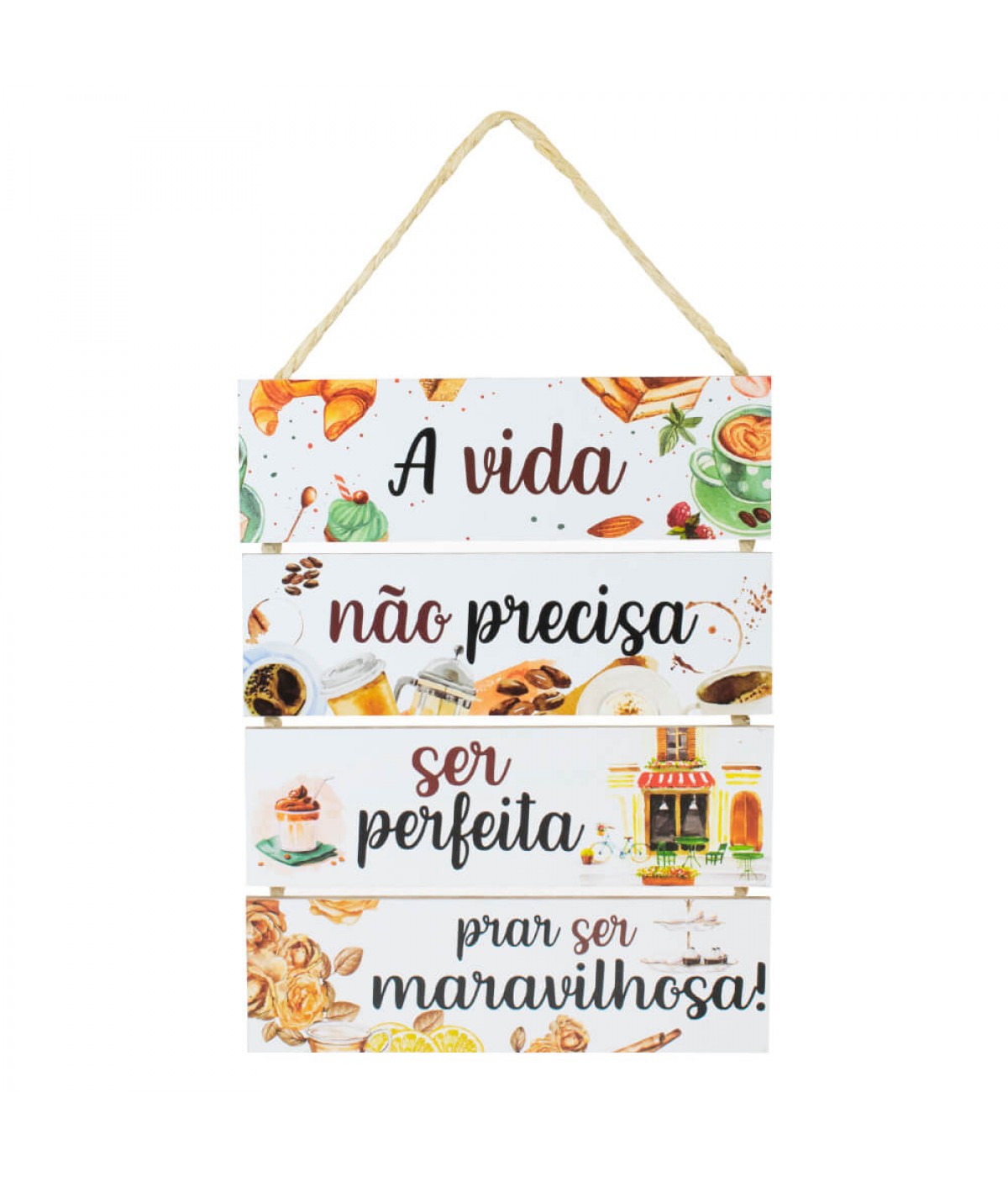 Jogo 4 Placas Decorativas Madeira Cordão 37x29x0,5cm
