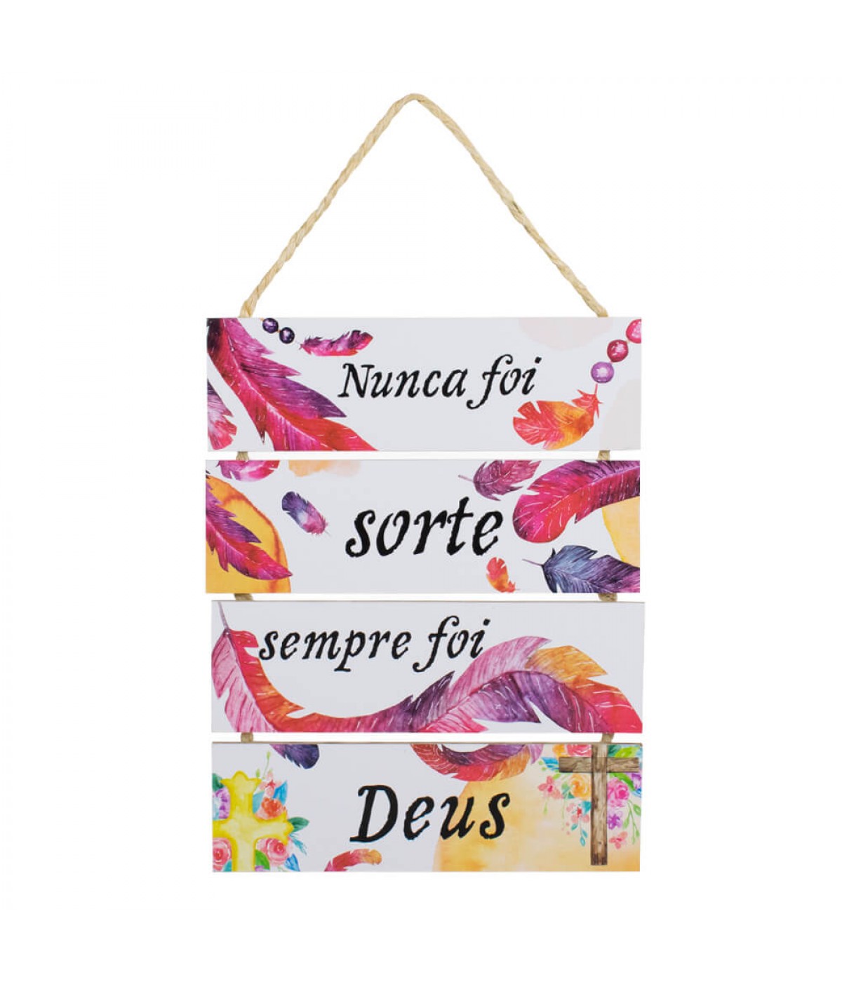Jogo 4 Placas Decorativas Madeira Cordão 37x29x0,5cm
