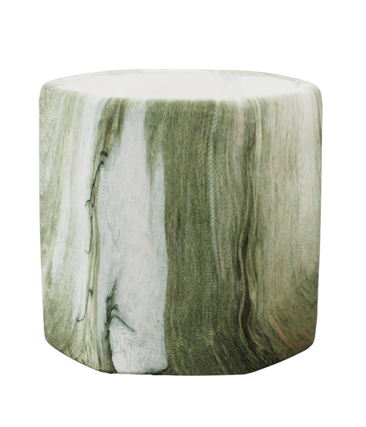 Vaso Porcelana Hexagonal Verde Estilo Mármore 8.5x8.5x8.5cm