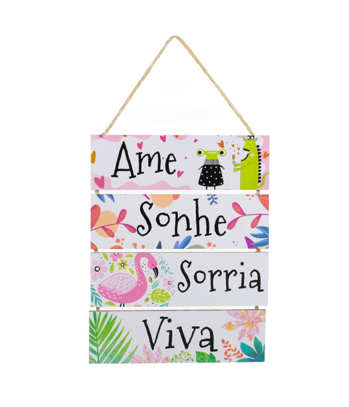 Jogo 4 Placas Decorativas Madeira Cordão 37x29x0,5cm