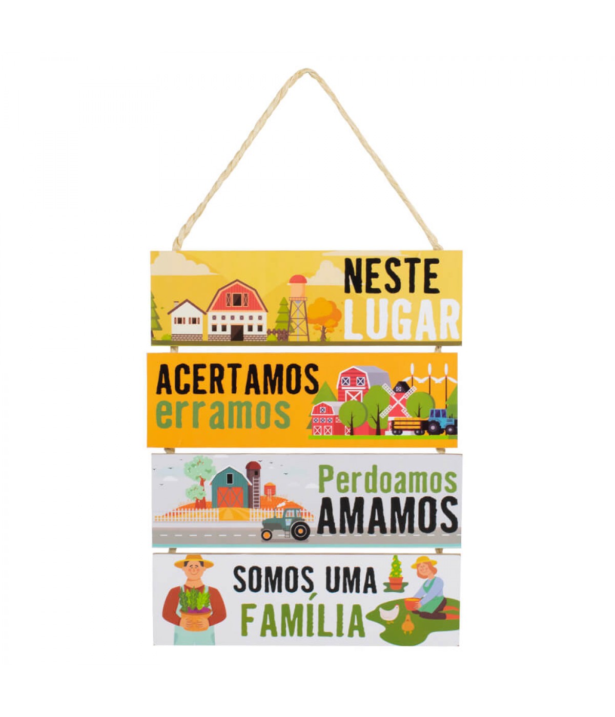 Jogo 4 Placas Decorativas Madeira Cordão 37x29x0,5cm