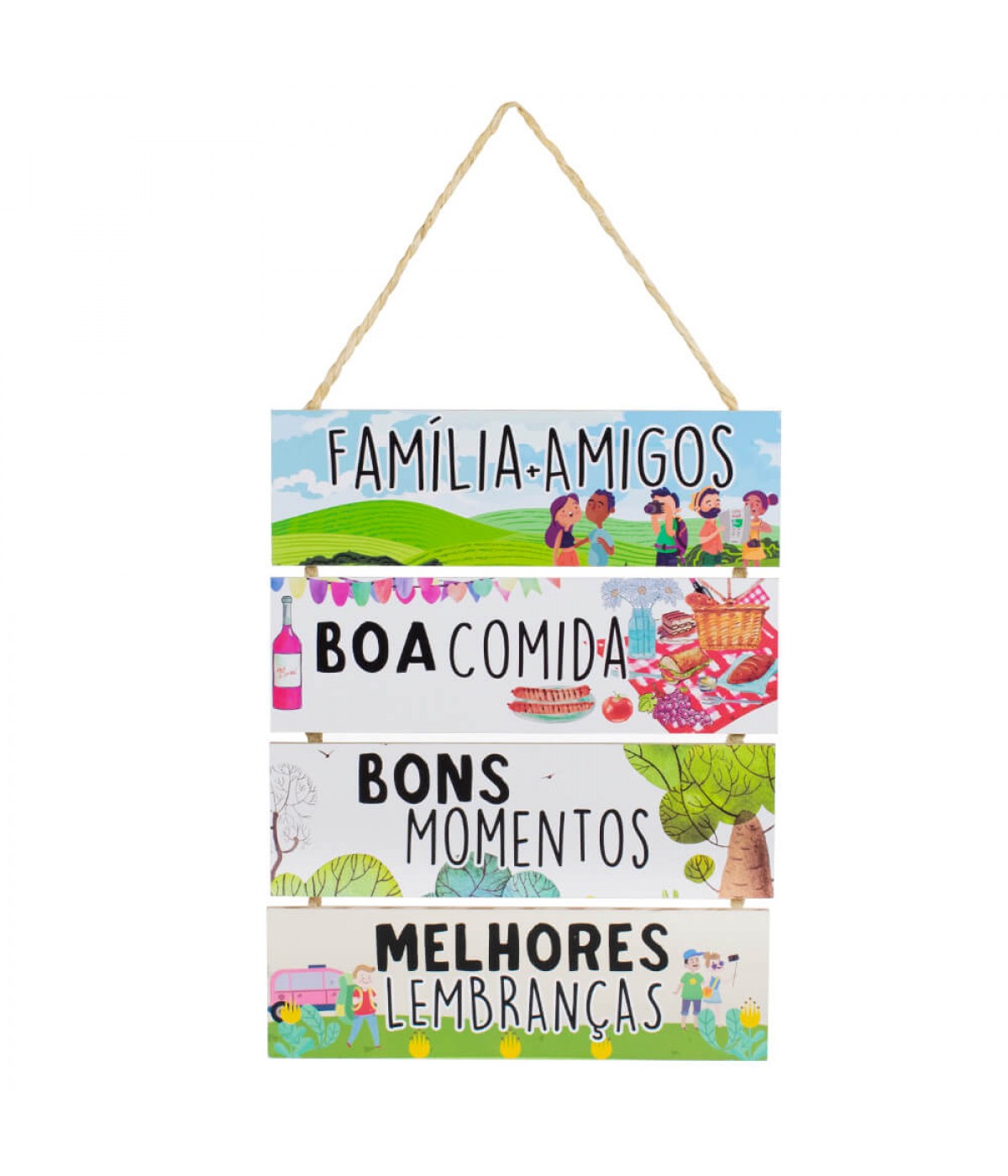 Jogo 4 Placas Decorativas Madeira Cordão 37x29x0,5cm