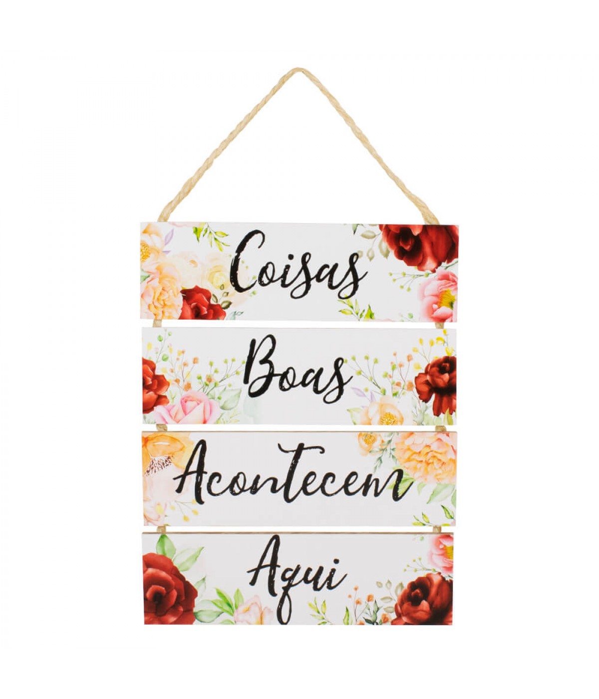 Jogo 4 Placas Decorativas Madeira Cordão 37x29x0,5cm
