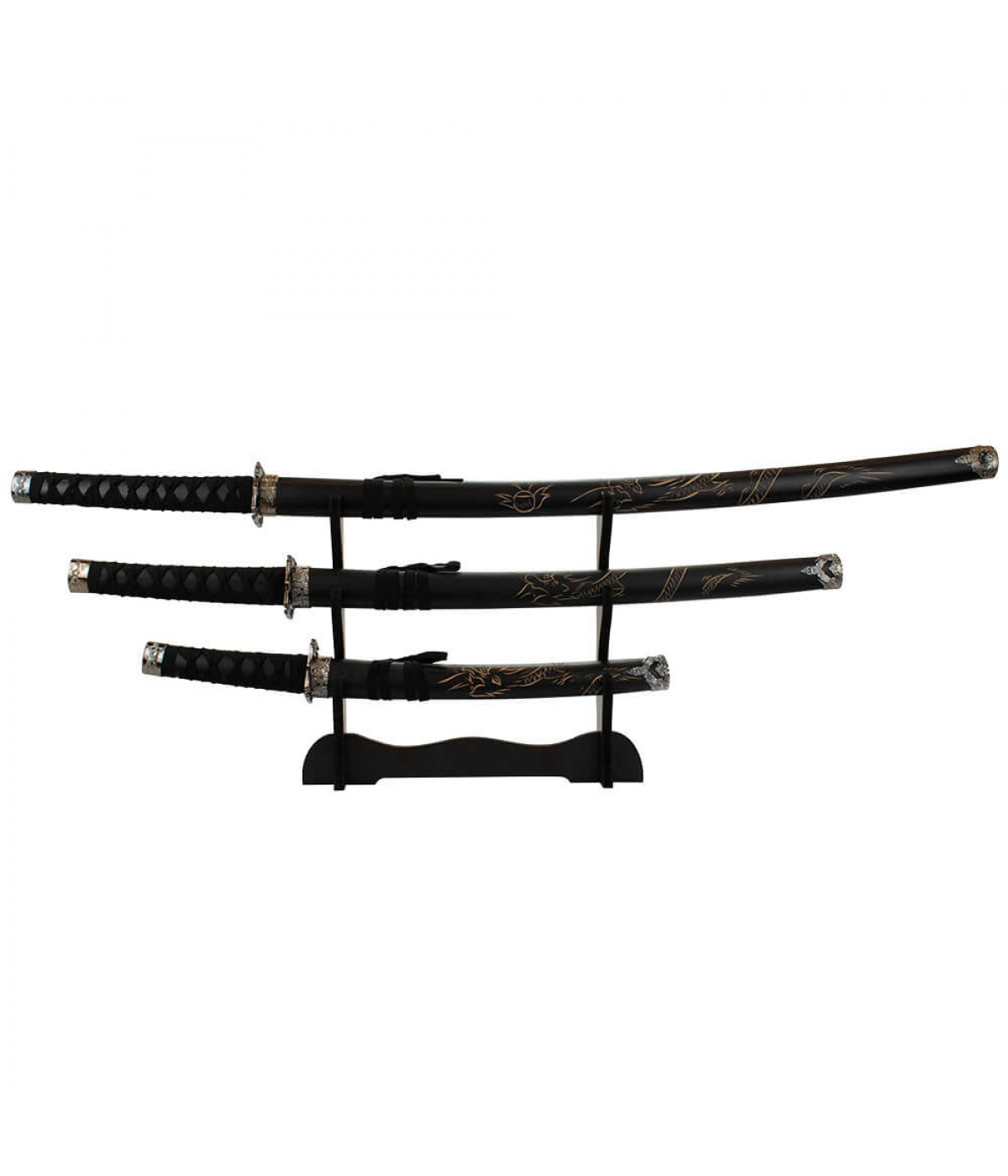 Jg 3 Espadas Decorativa Preta Japonesa Katana 100cm 79cm 54cm