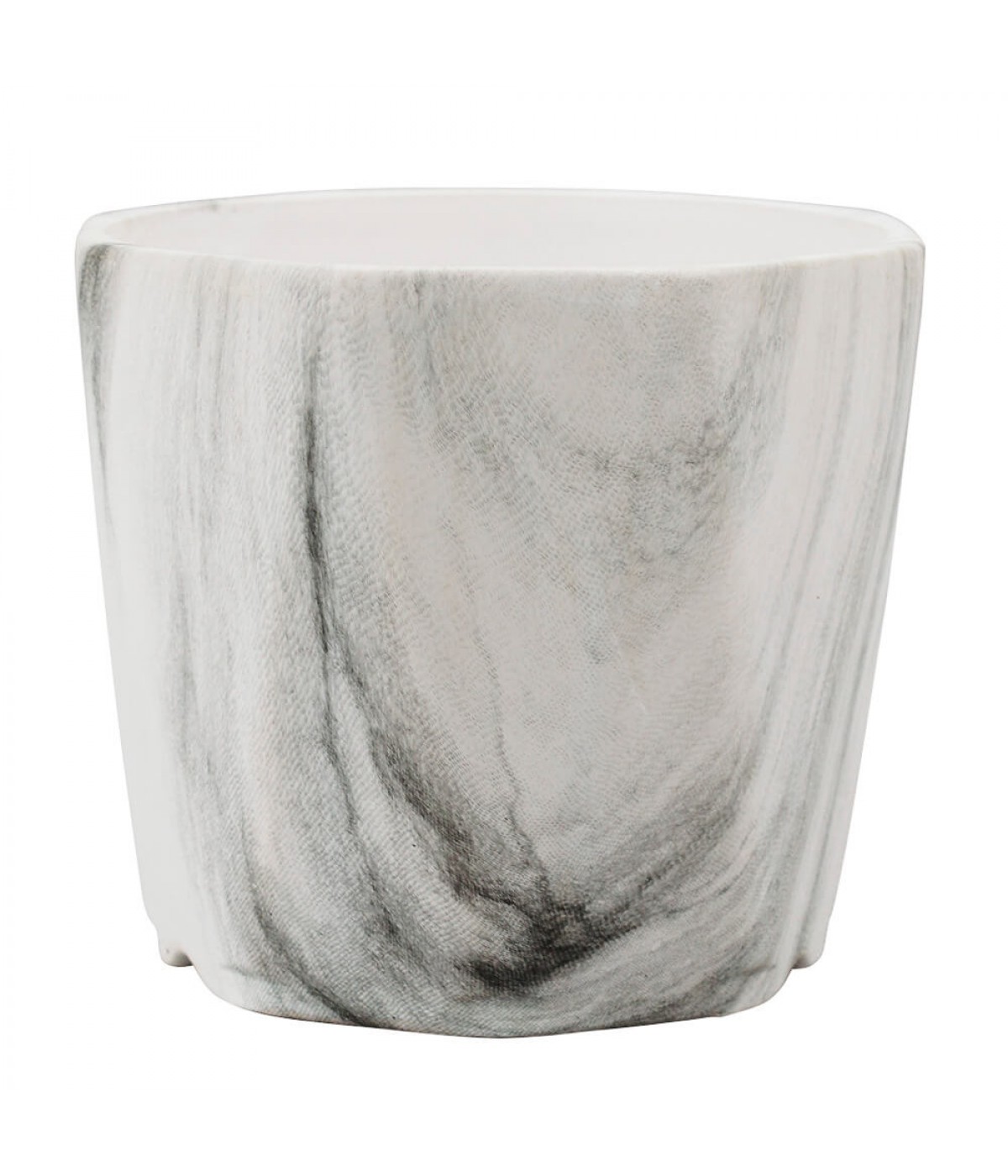 Vaso Porcelana Octagonal Detalhes Preto Estilo Mármore 9x10x10cm