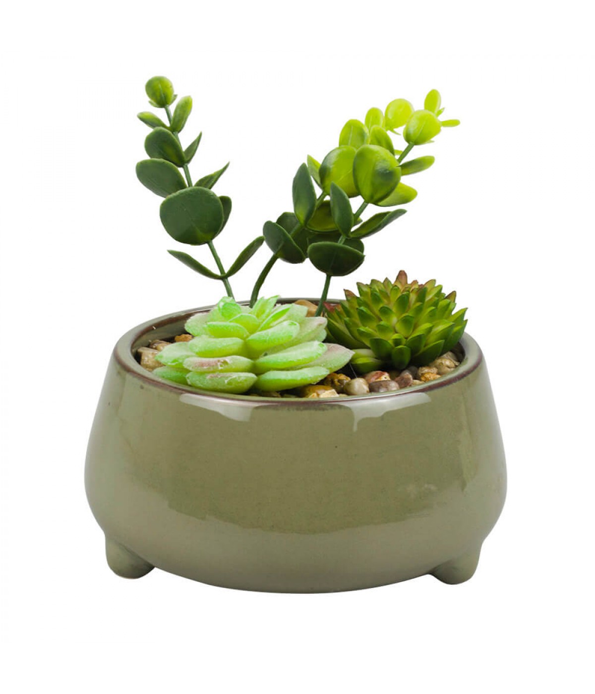 Vaso Porcelana Plantas Artificiais Modelo B 12x13x13cm