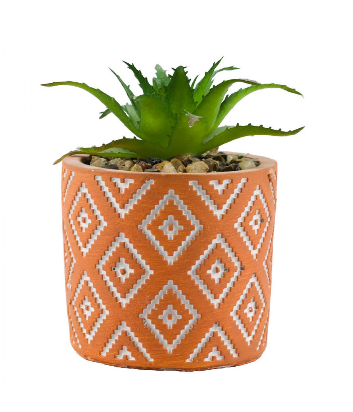Vaso Barro Cimento Planta Artificial Modelo C 8x6x6cm