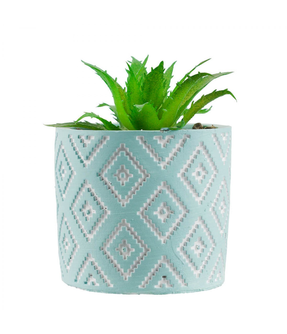 Vaso Turquesa Cimento Planta Artificial 8x6x6cm