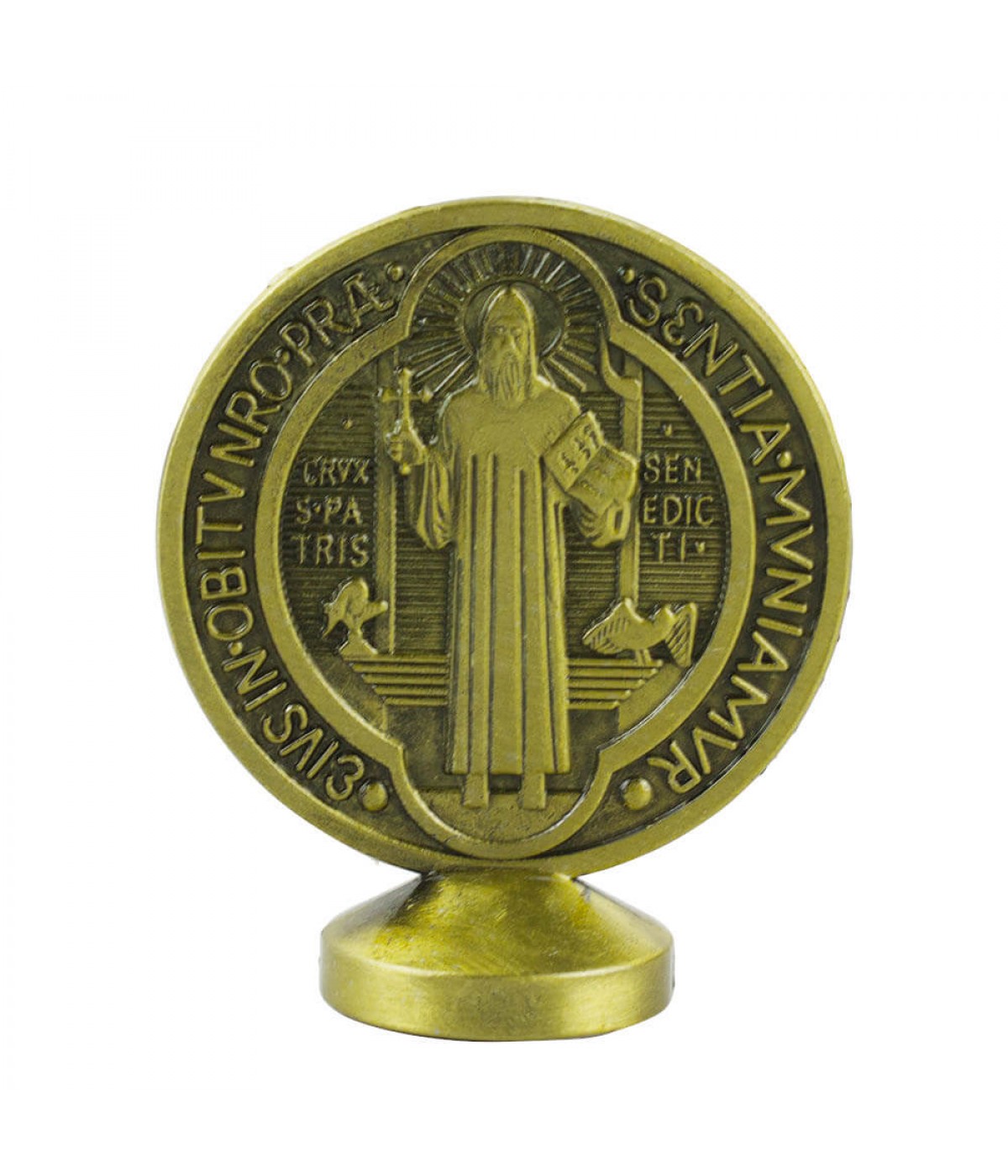 Medalhão São Bento Dourado Metal Uso Carro 5.5cm