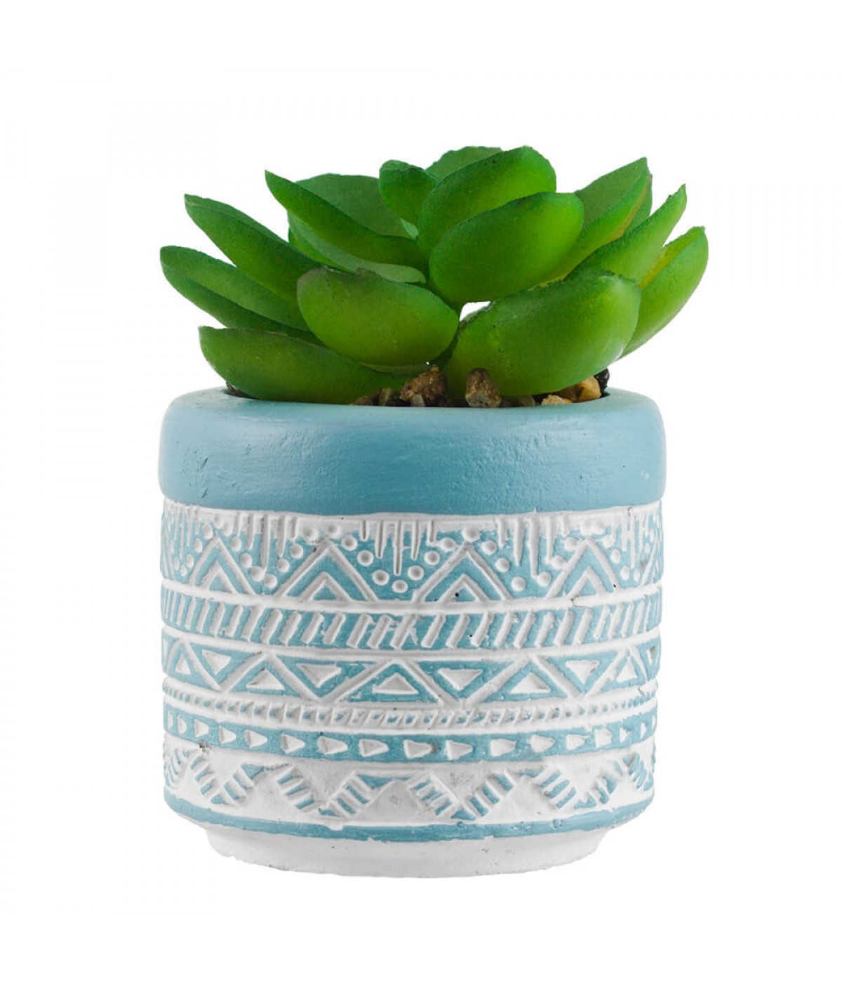 Vaso Cimento Azul Planta Artificial 8x5.5x5.5cm