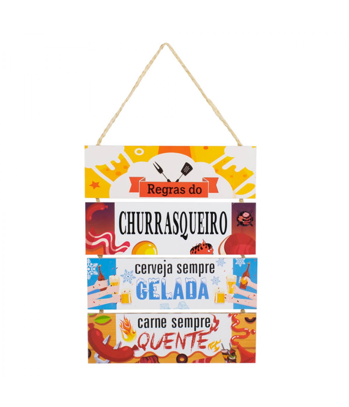 Jogo 4 Placas Decorativas Madeira Cordão 37x29x0,5cm