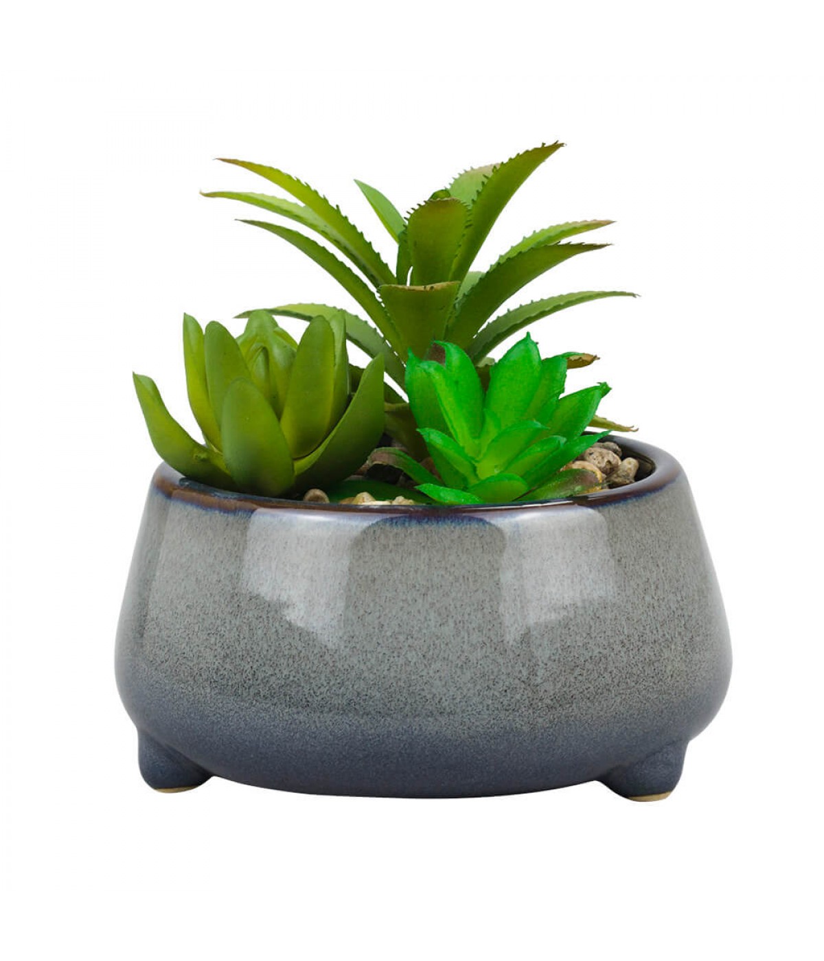 Vaso De Porcelana Plantas Artificiais Modelo C 12x13x13cm