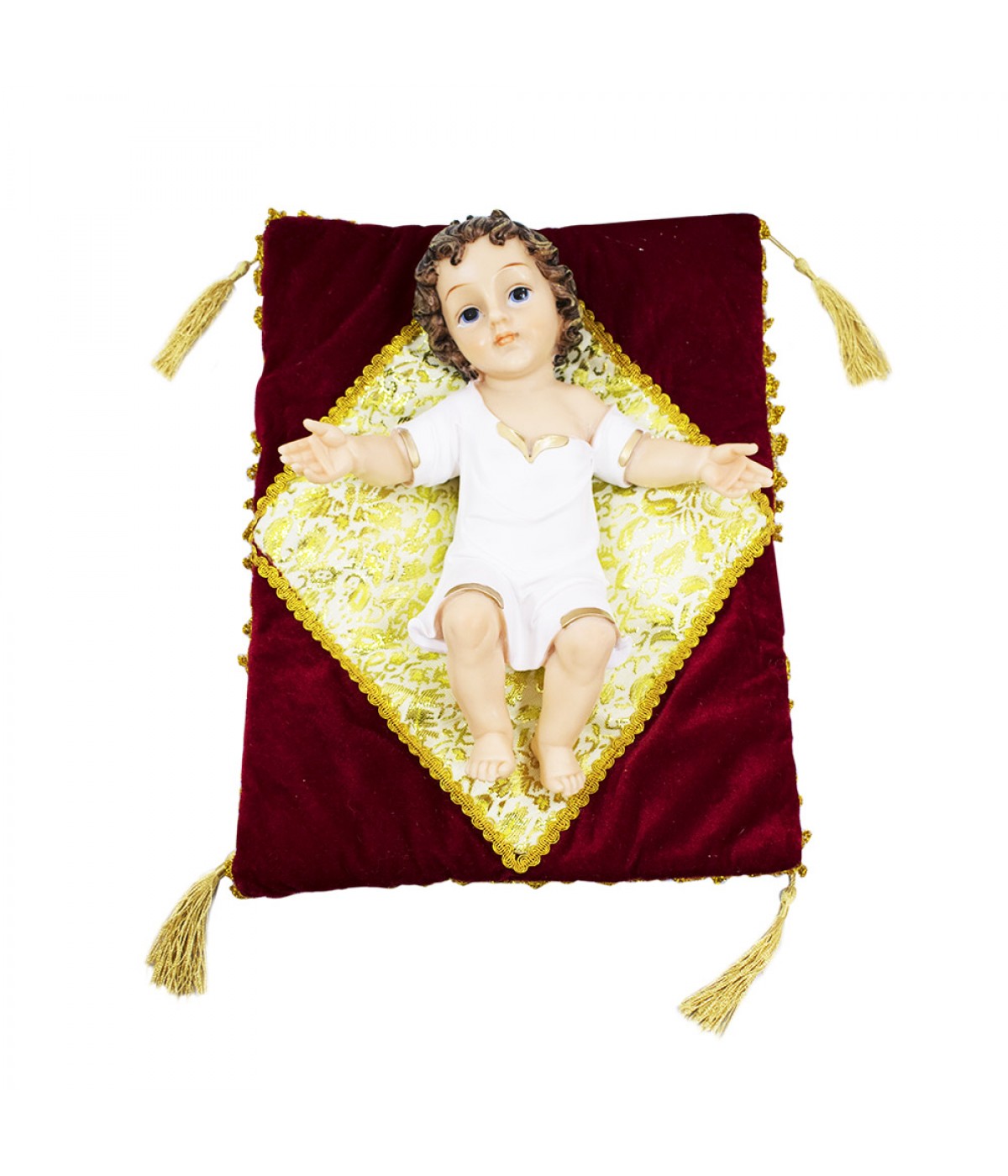 Menino Jesus Roupa Branca Na Almofada 37cm - Enfeite Resina