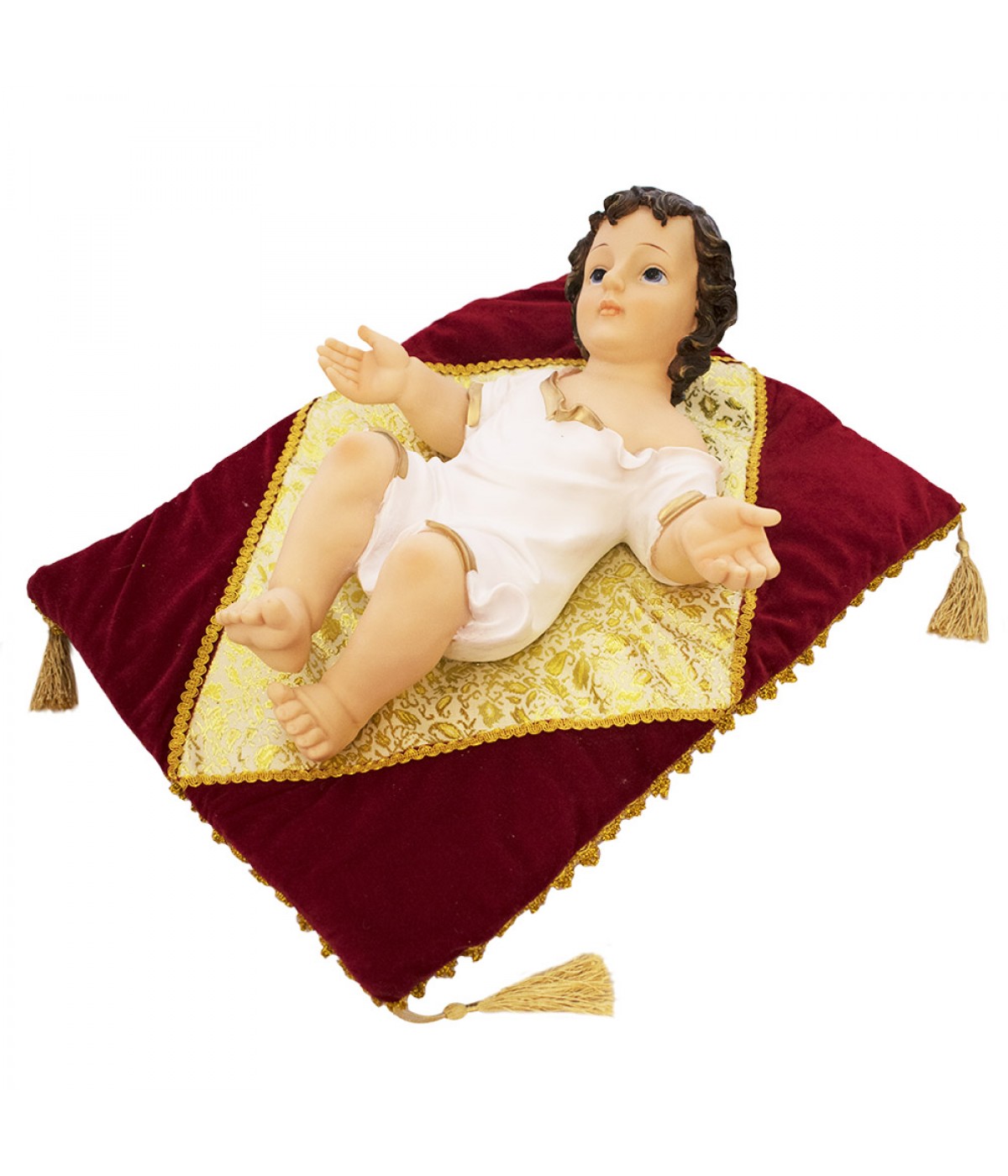 Menino Jesus Roupa Branca Na Almofada 43cm - Enfeite Resina