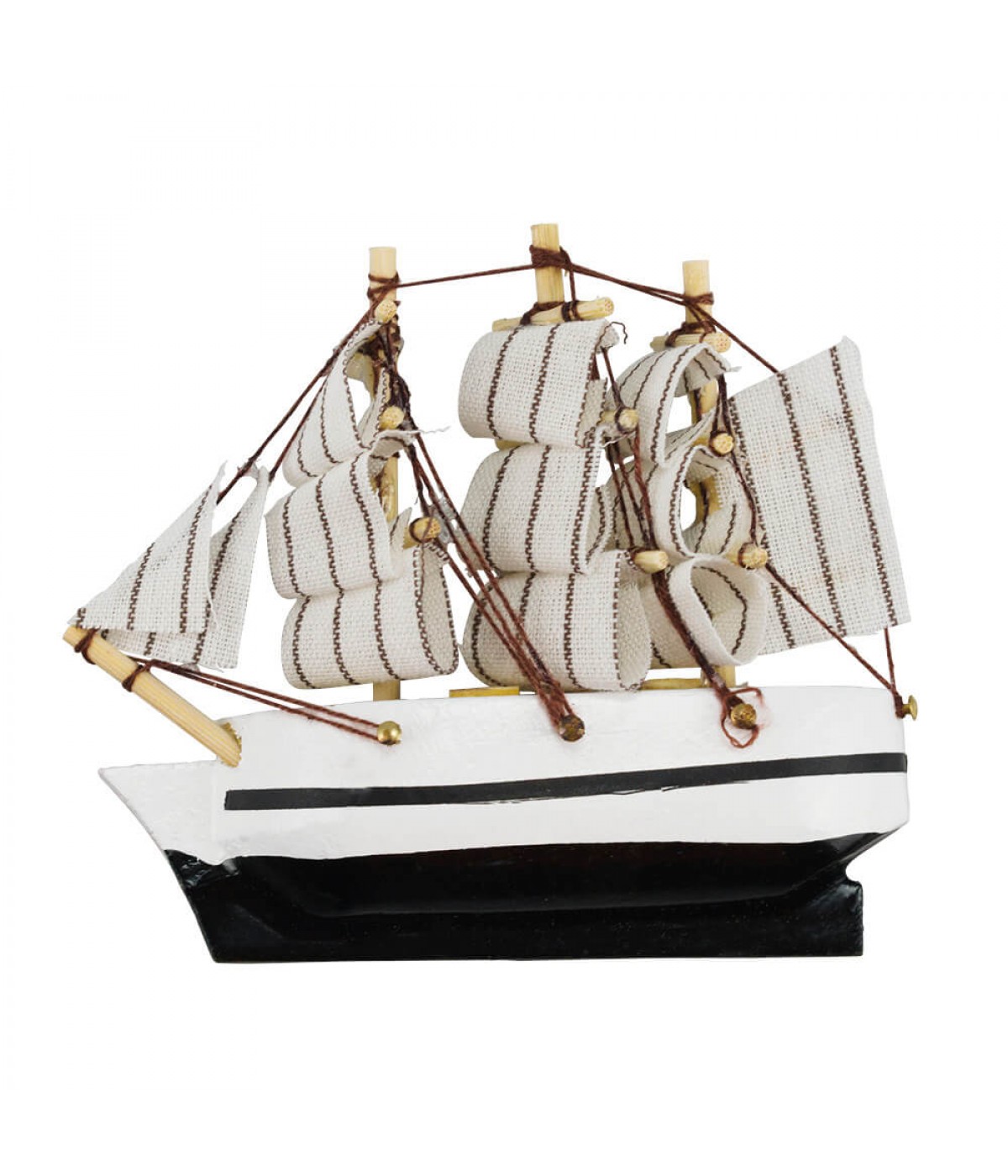 Miniatura Ímã Barco Navio Veleiro Casco Branco Base Preta Esquerda 8x1.5x9.5cm