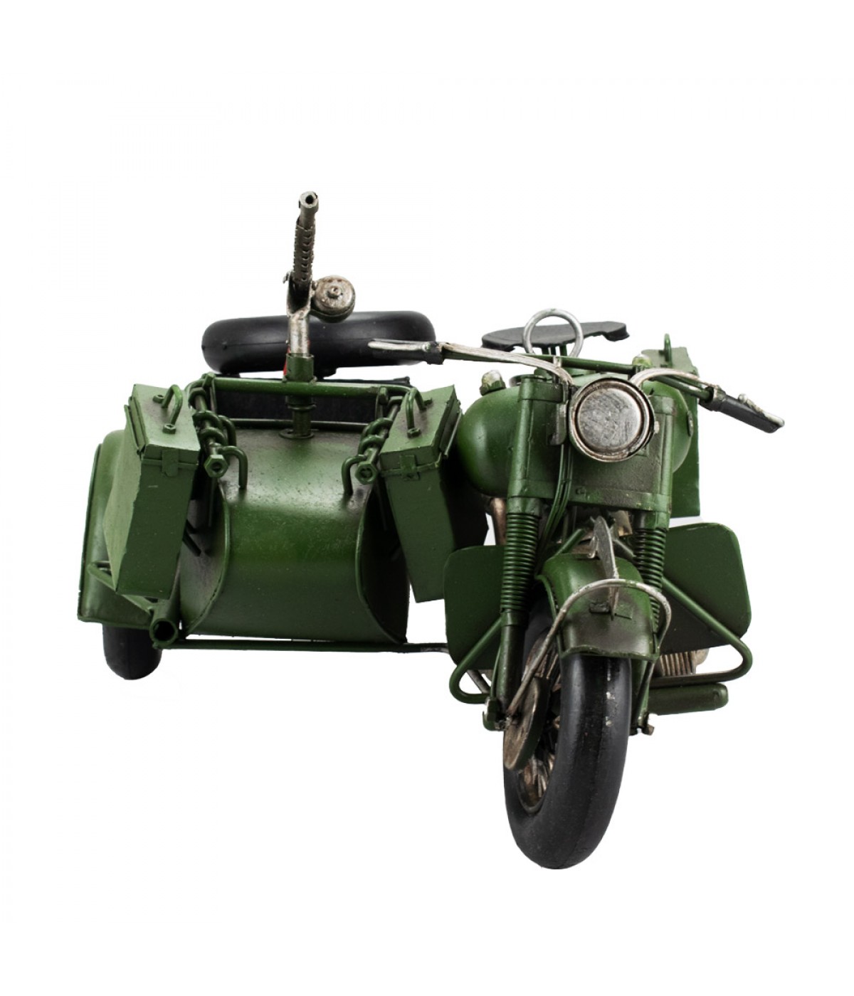 Motocicleta Verde Com Sidecar 17x34x23cm Estilo Retrô - Vintage
