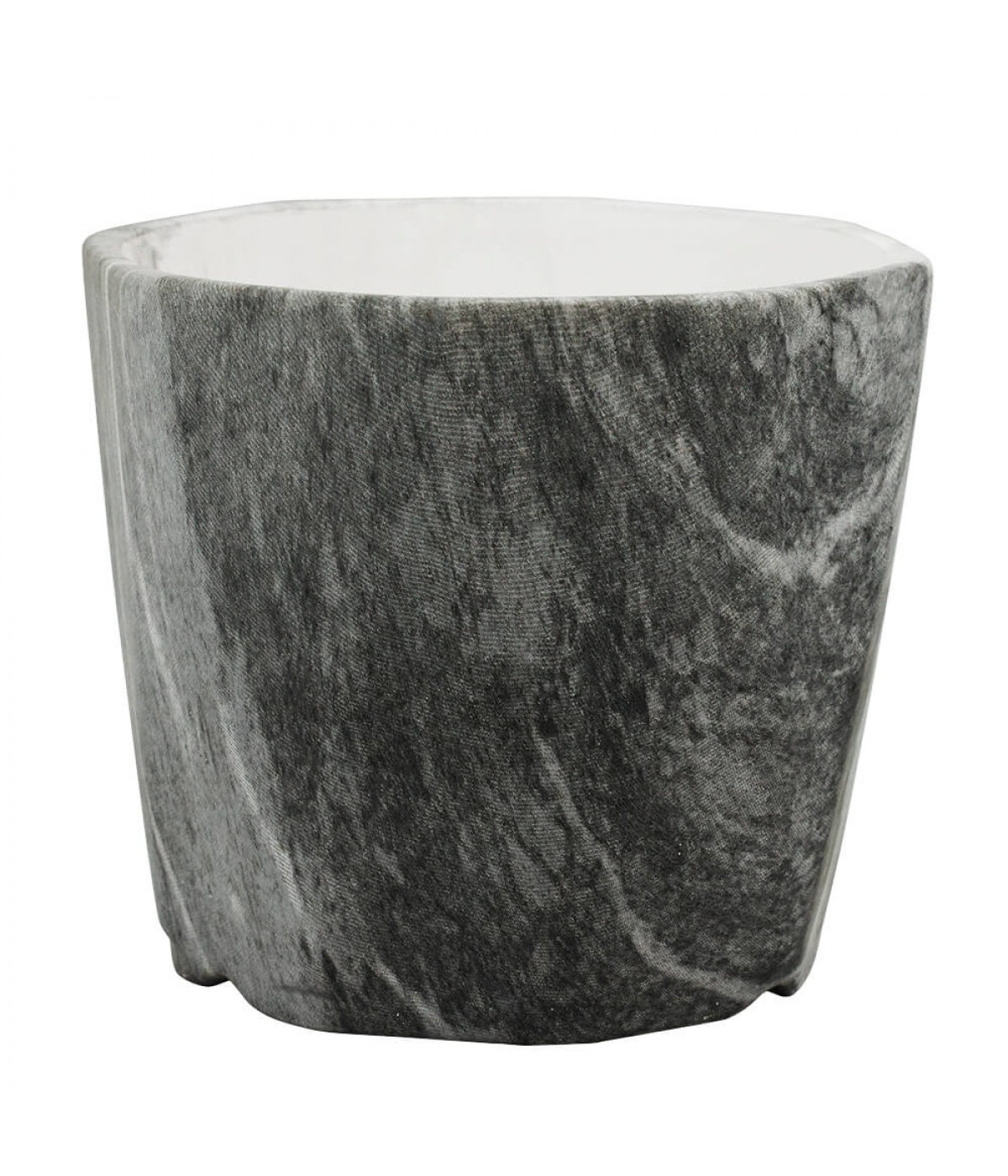 Vaso Porcelana Octagonal Preto Estilo Mármore 9x10x10cm