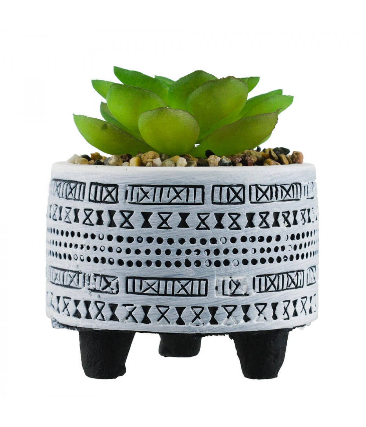 Vaso Branco Cimento Planta Artificial Modelo A 8.5x7.5x7.5cm