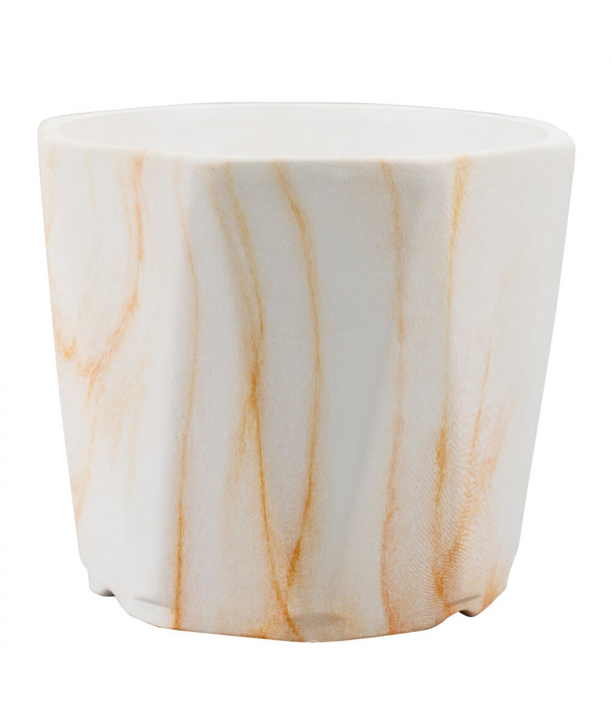 Vaso Porcelana Octagonal Detalhes Laranja Estilo Mármore 9x10x10cm