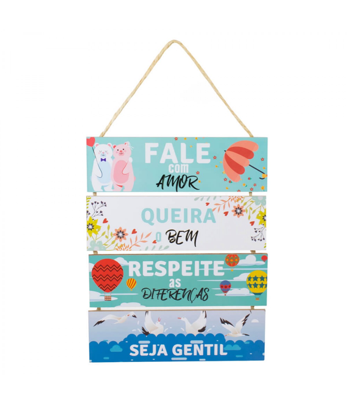 Jogo 4 Placas Decorativas Madeira Cordão 37x29x0,5cm