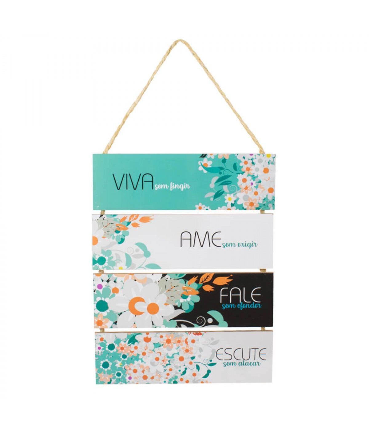 Jogo 4 Placas Decorativas Madeira Cordão 37x29x0,5cm