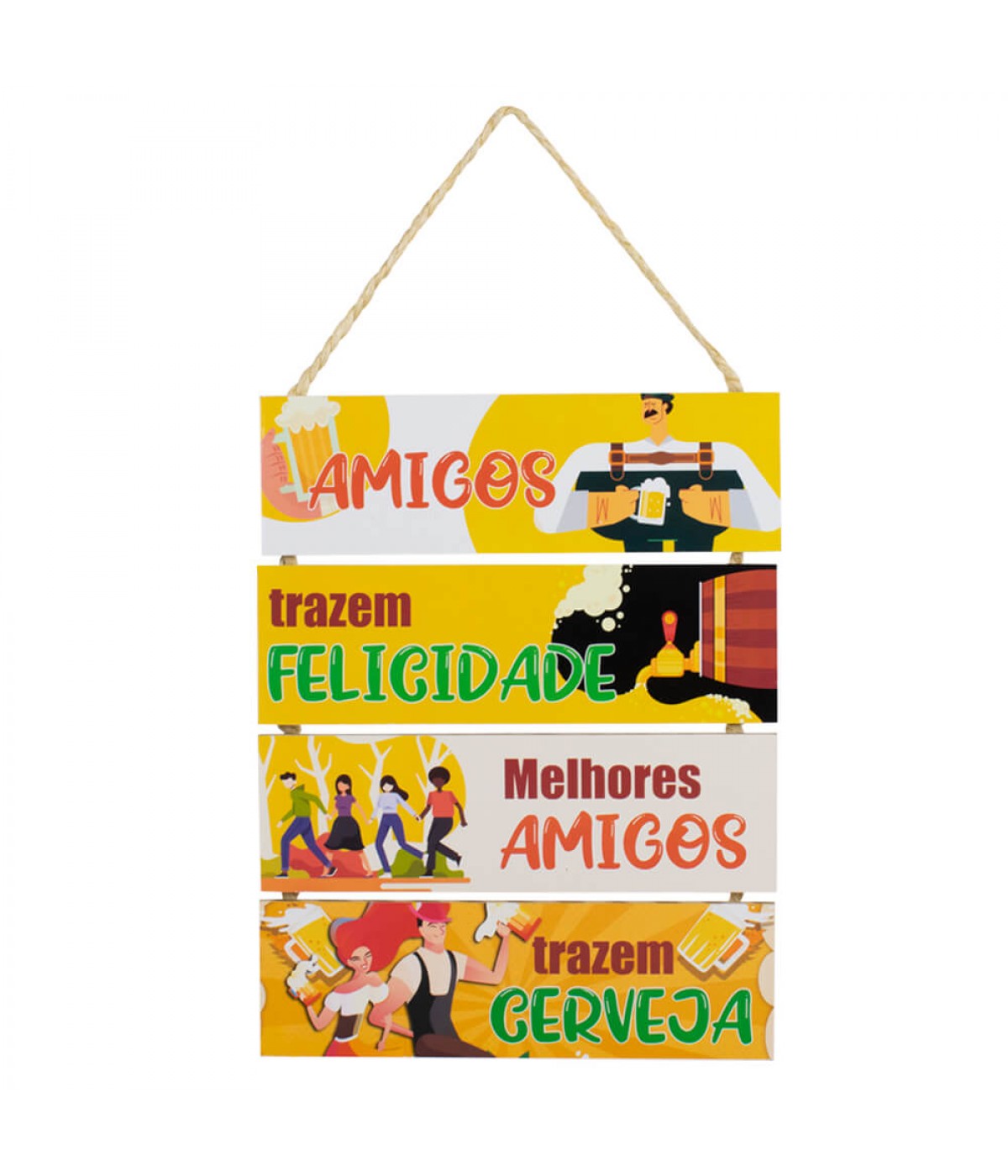 Jogo 4 Placas Decorativas Madeira Cordão 37x29x0,5cm