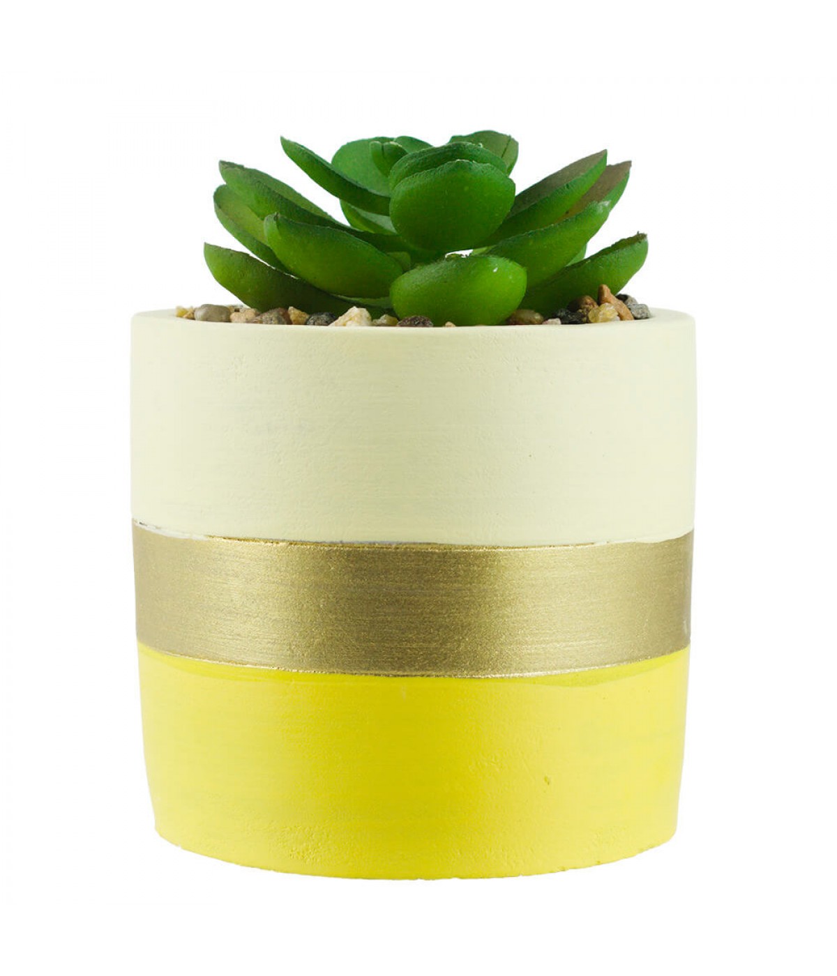 Vaso Cimento Base Amarela Planta Artificial 9x7.5x7.5cm