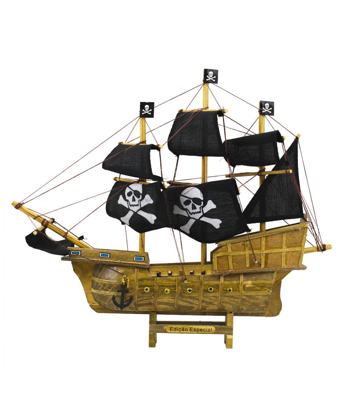 Miniatura Barco Navio Pirata Veleiro Canhão 28.5x7x33cm