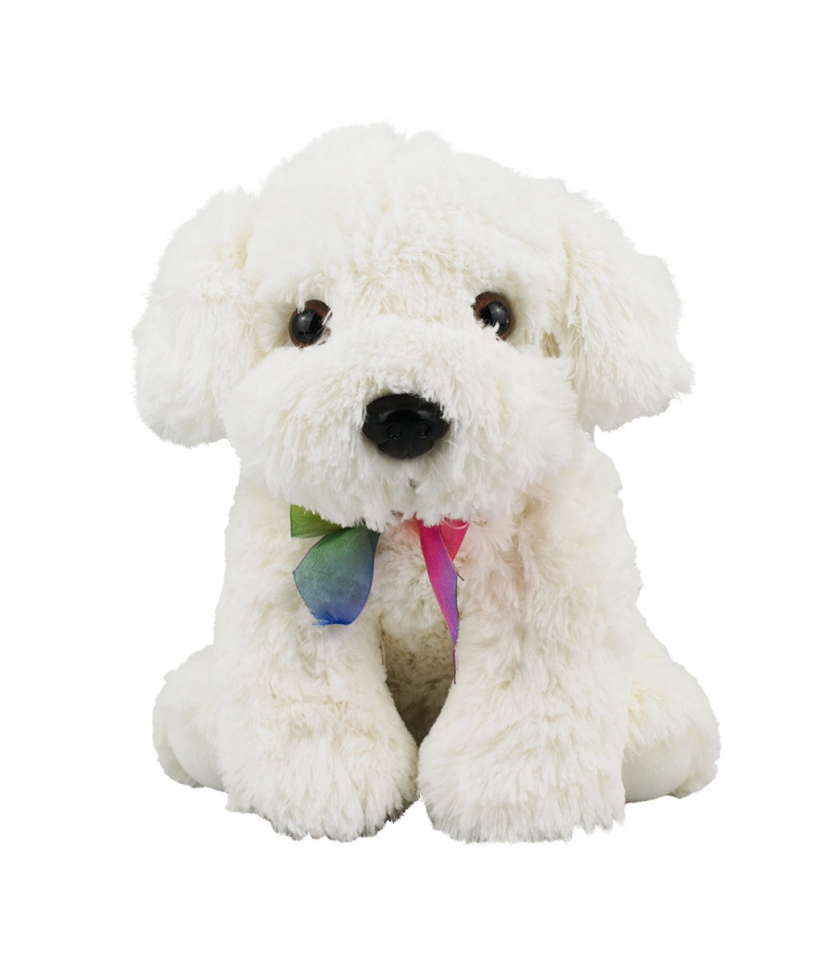 Cachorro Branco Laço Sentado 20cm - Pelúcia