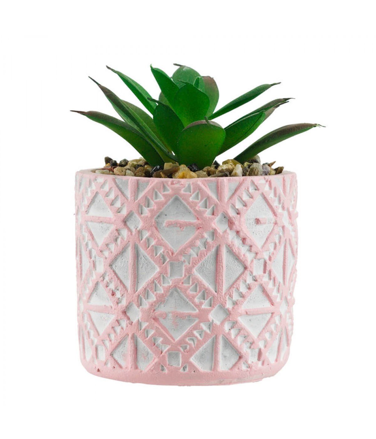 Vaso Rosa Cimento Planta Artificial Verde 8.5x6x6cm