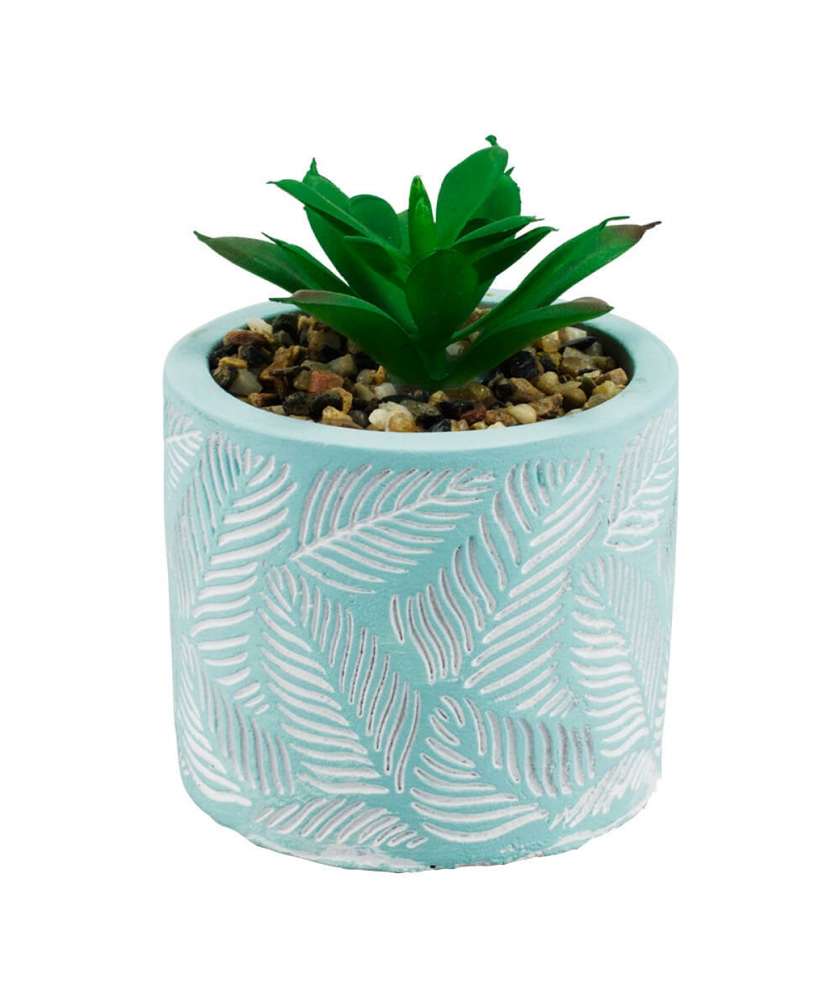 Vaso Cimento Azul Planta Artificial 9x7x7cm