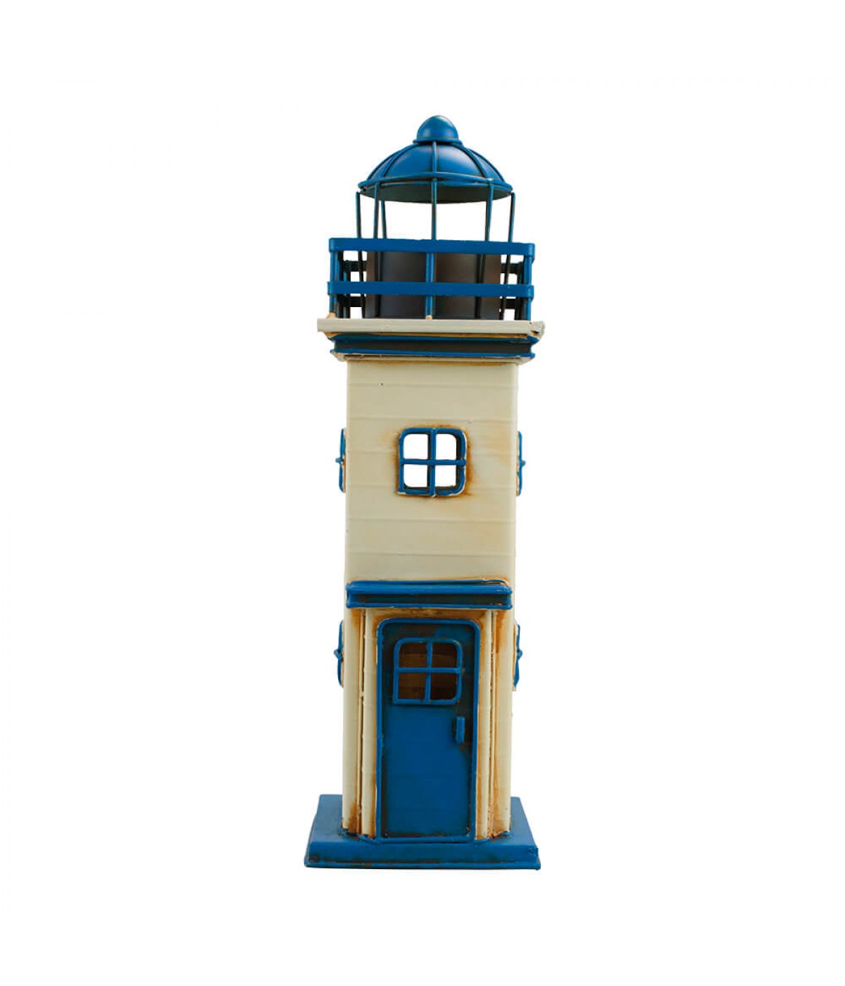 Farol Cofrinho Detalhes Azul 34x10.5x10.5cm Estilo Retrô Vintage