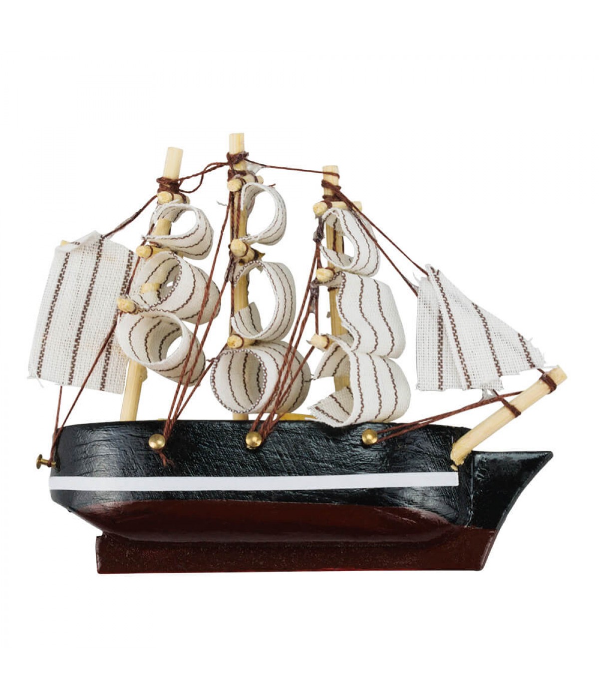 Miniatura Ímã Barco Navio Veleiro Casco Preto Base Marrom Direita 8x1.5x9.5cm